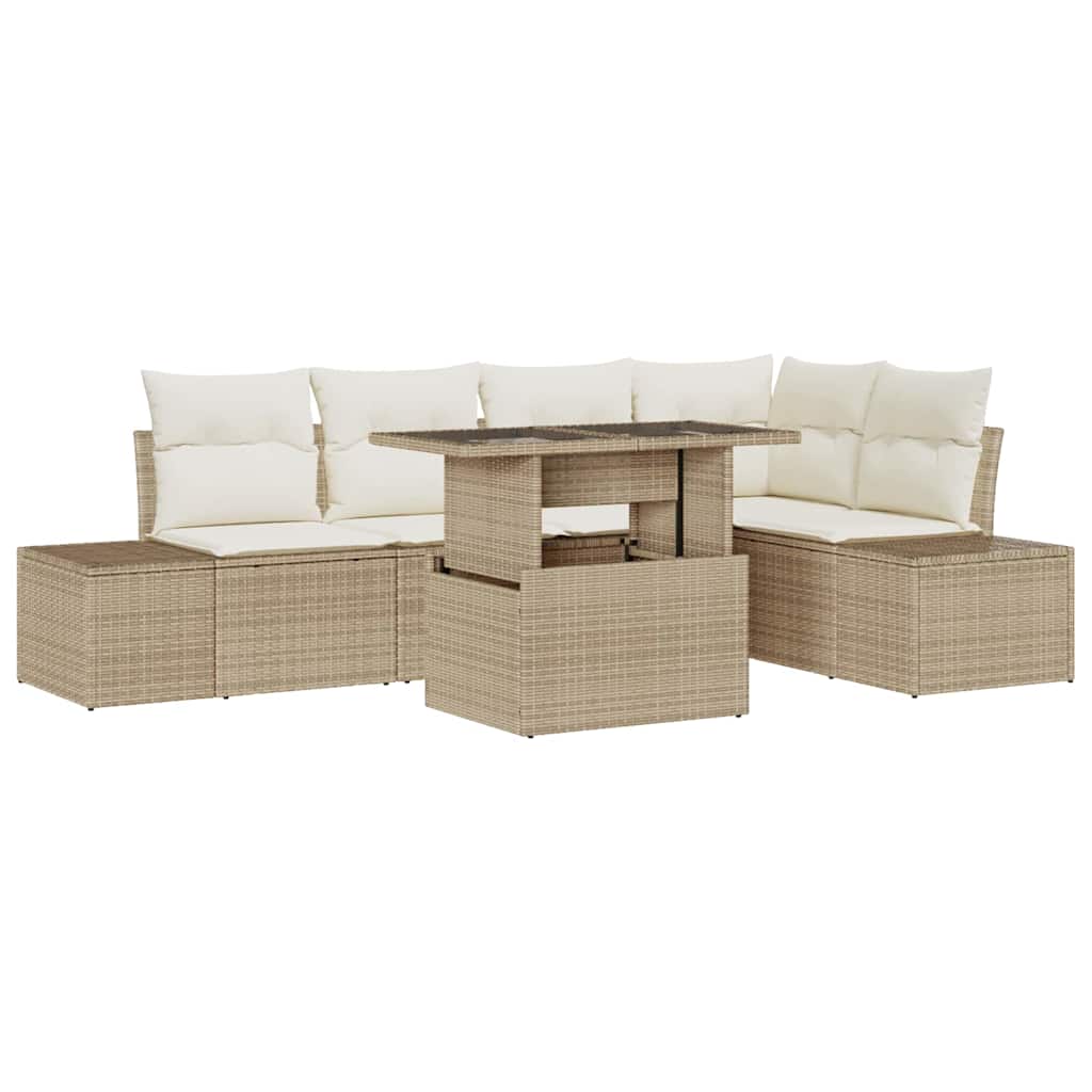 Tuin Sofa Set met opslag 6 pcs Beige Poly riet is nu te koop bij PeponiXL, paradijselijk wonen!