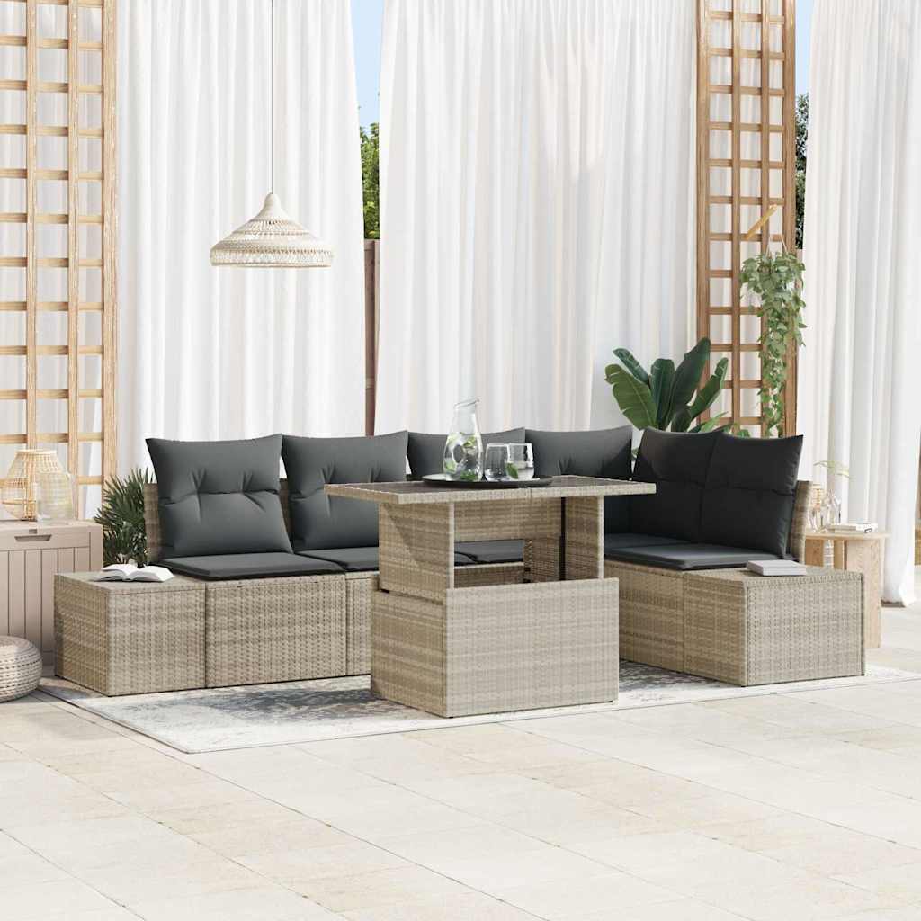Tuin Sofa Set met opslag 6 pcs Lichtgrijs Poly riet is nu te koop bij PeponiXL, paradijselijk wonen!
