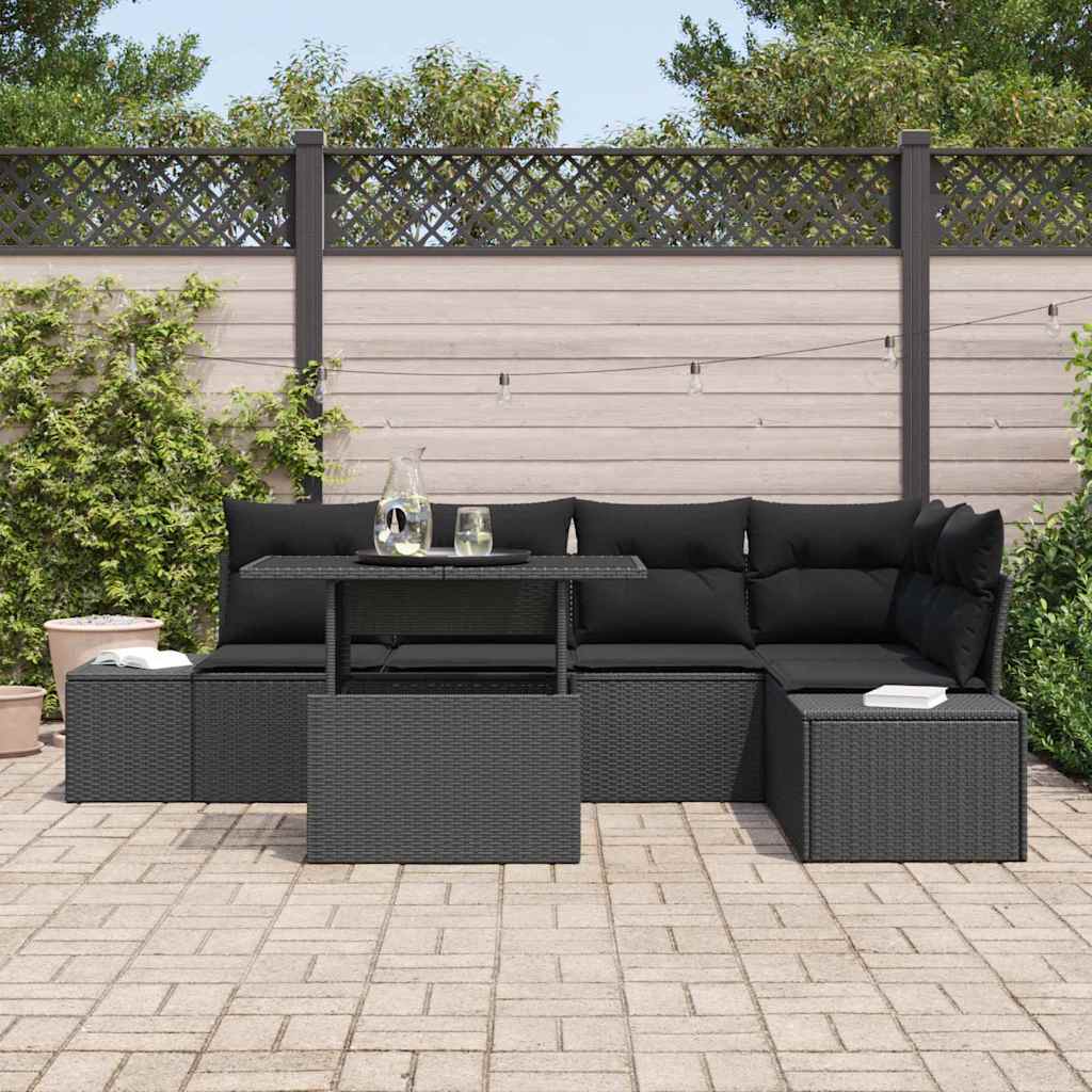 Tuin Sofa Set met opslag 6 pcs Zwart Poly riet is nu te koop bij PeponiXL, paradijselijk wonen!