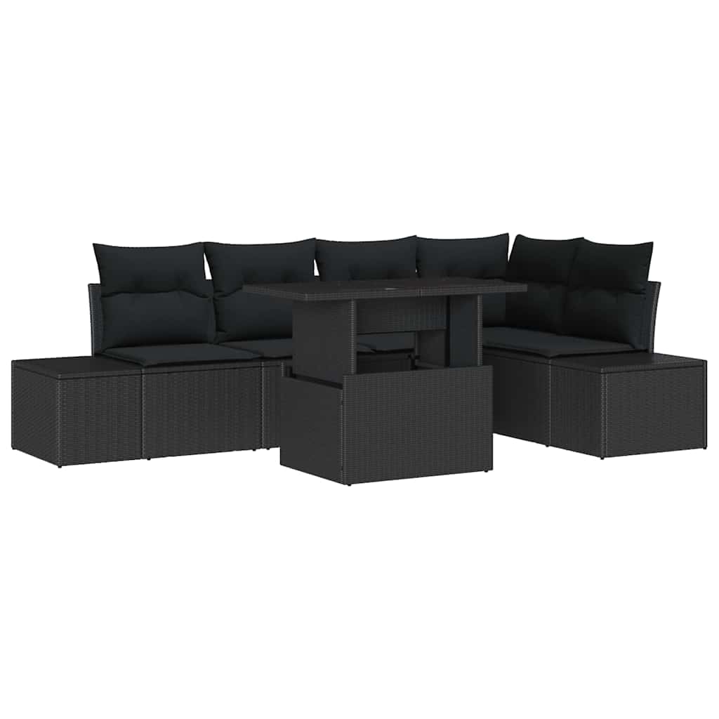 Tuin Sofa Set met opslag 6 pcs Zwart Poly riet is nu te koop bij PeponiXL, paradijselijk wonen!