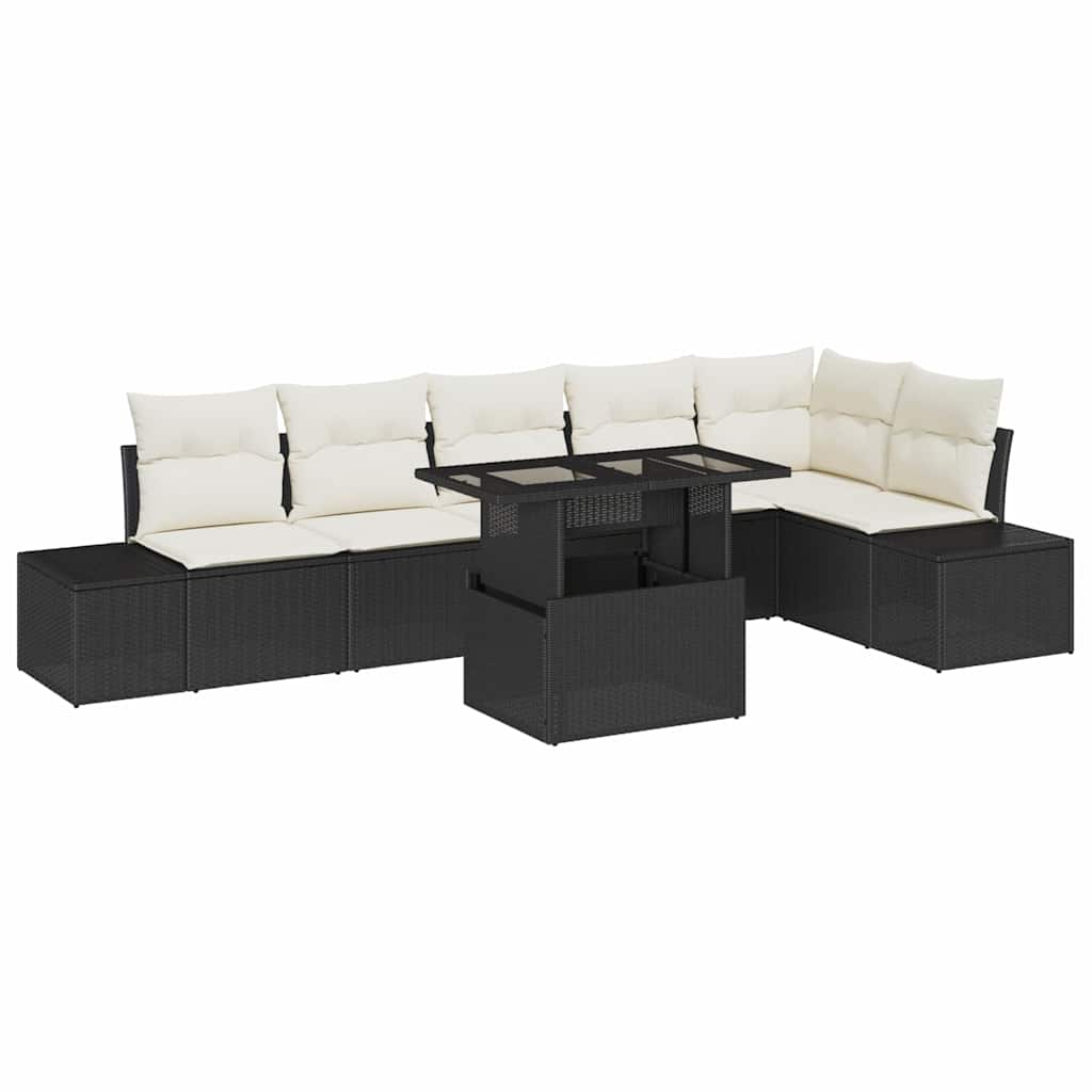 Tuin Sofa Set met kussen met opslag 7 pcs Zwart poly rattan is nu te koop bij PeponiXL, paradijselijk wonen!