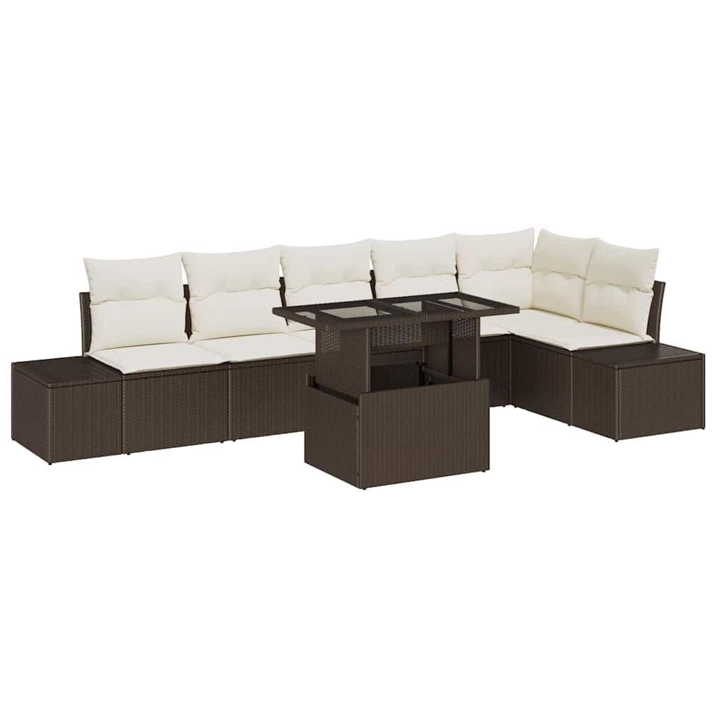 Tuin Sofa Set met opslag 7 pcs Bruin Poly riet is nu te koop bij PeponiXL, paradijselijk wonen!