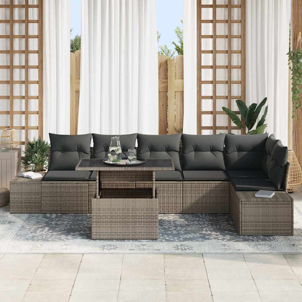 Tuin Sofa Set met kussen met opslag 7 pcs Grijs poly rattan is nu te koop bij PeponiXL, paradijselijk wonen!
