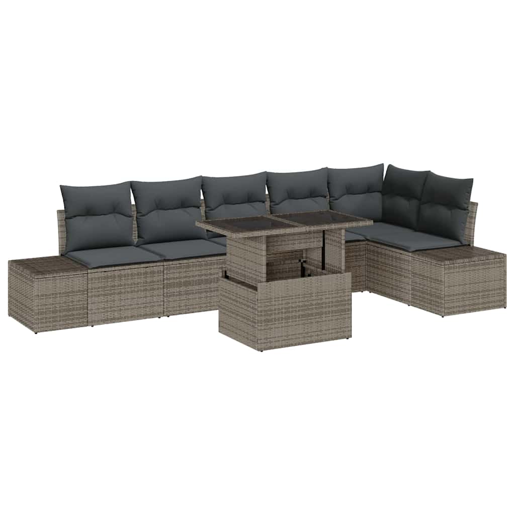 Tuin Sofa Set met kussen met opslag 7 pcs Grijs poly rattan is nu te koop bij PeponiXL, paradijselijk wonen!