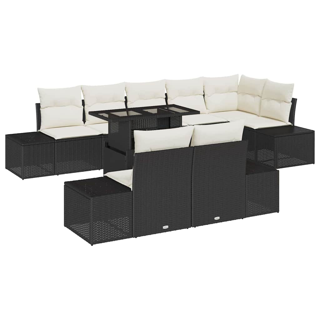 Tuin Sofa Set met opslag 9 pcs Zwart Poly riet is nu te koop bij PeponiXL, paradijselijk wonen!