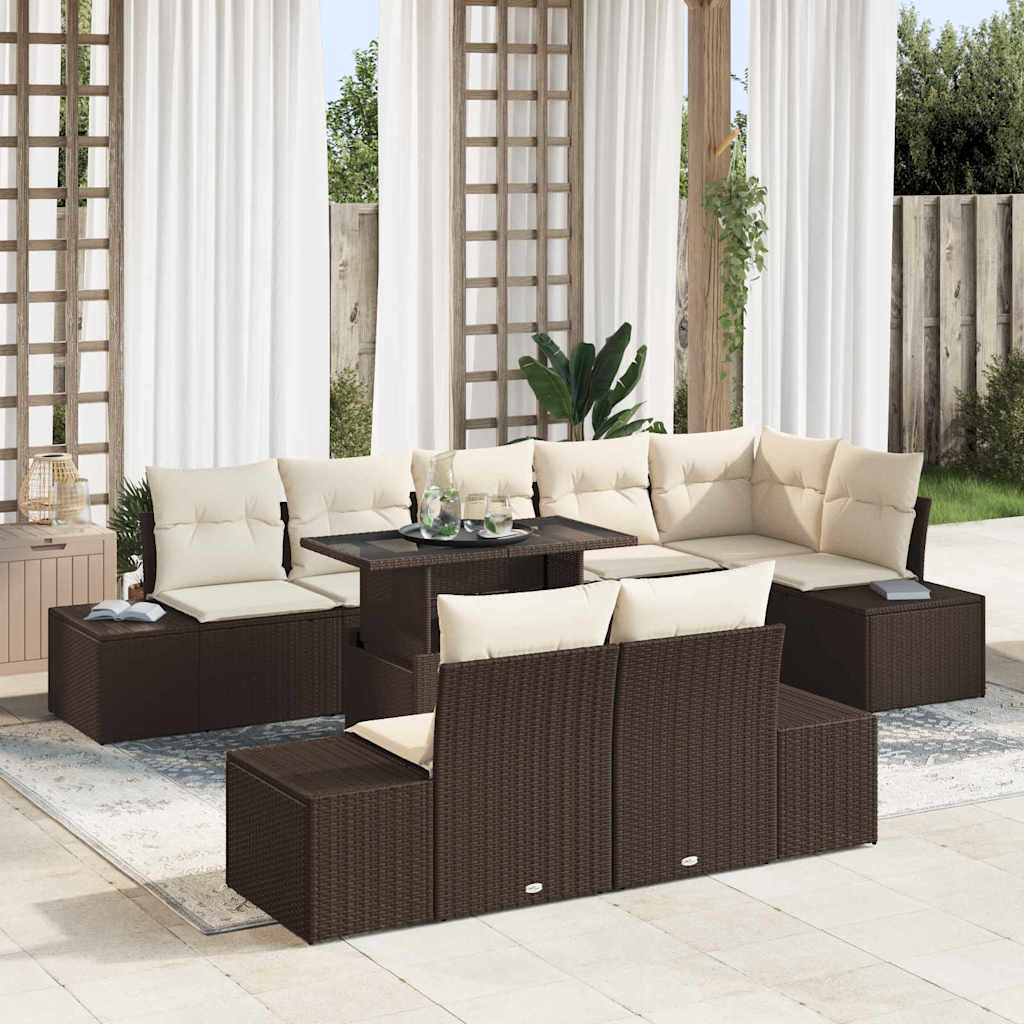 Tuin Sofa Set met opslag 9 pcs Bruin Poly riet is nu te koop bij PeponiXL, paradijselijk wonen!