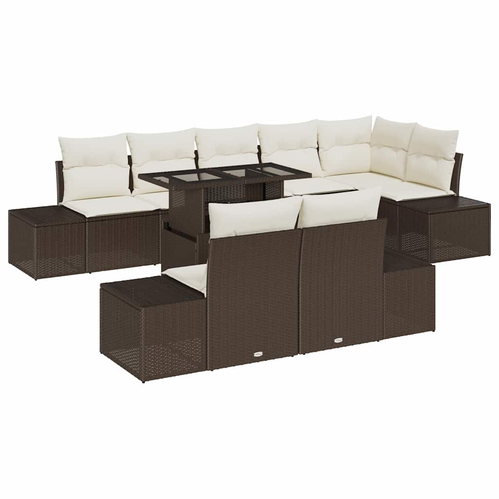 Tuin Sofa Set met opslag 9 pcs Bruin Poly riet is nu te koop bij PeponiXL, paradijselijk wonen!