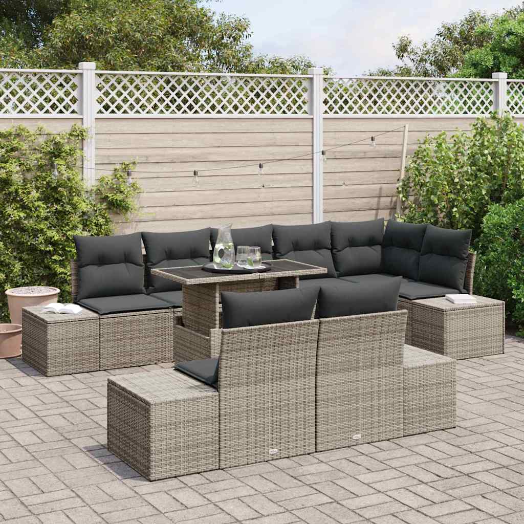 Tuin Sofa Set met opslag 9 pcs Grijs Poly riet is nu te koop bij PeponiXL, paradijselijk wonen!