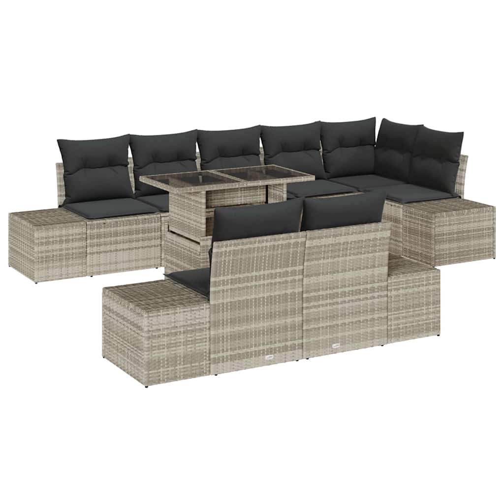 Tuin Sofa Set met opslag 9 pcs Lichtgrijs Poly riet is nu te koop bij PeponiXL, paradijselijk wonen!