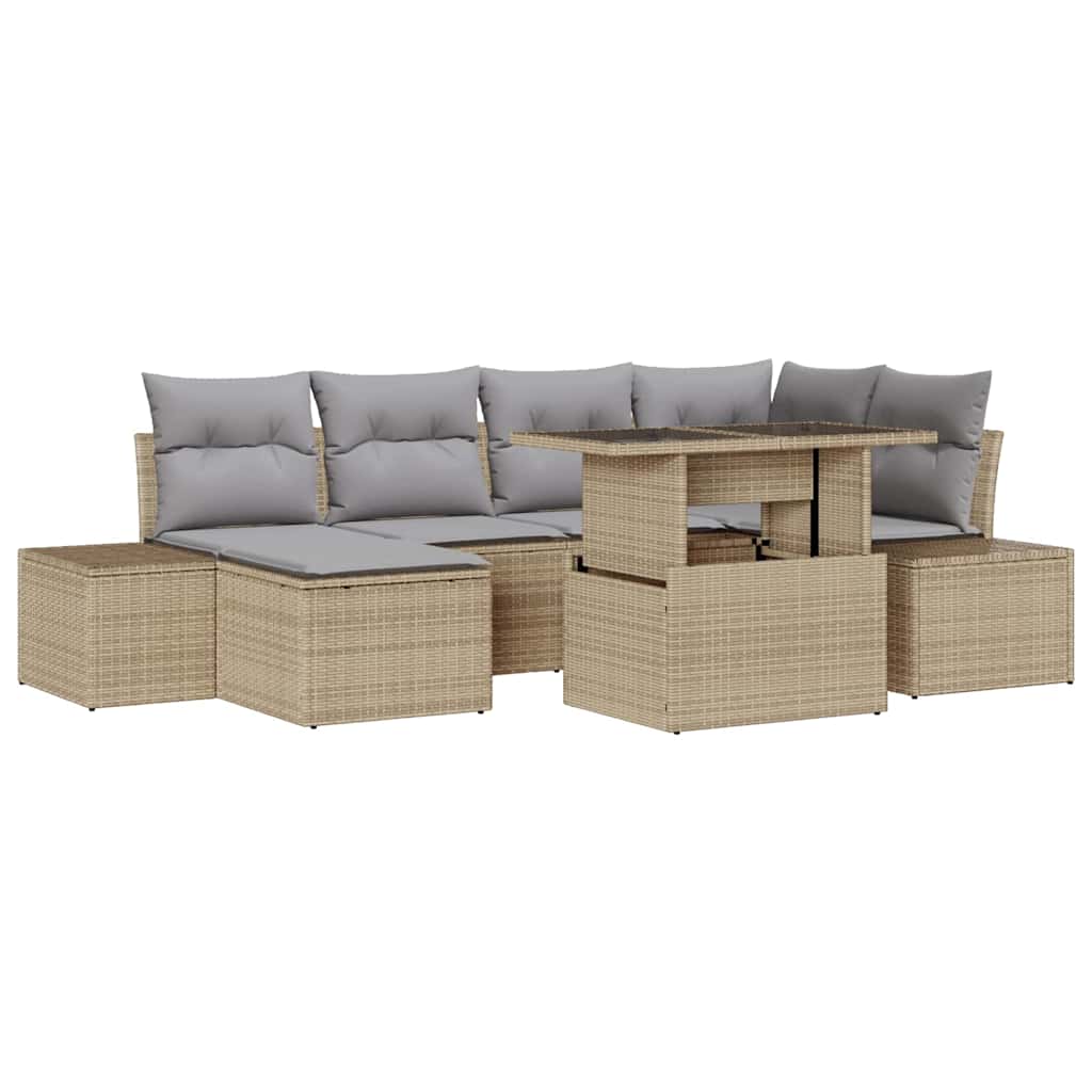 Tuin Sofa Set met opslag 7 pcs Beige Poly riet is nu te koop bij PeponiXL, paradijselijk wonen!