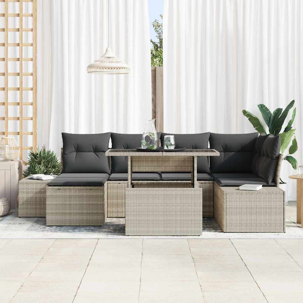 Tuin Sofa Set met opslag 7 pcs Lichtgrijs Poly riet is nu te koop bij PeponiXL, paradijselijk wonen!