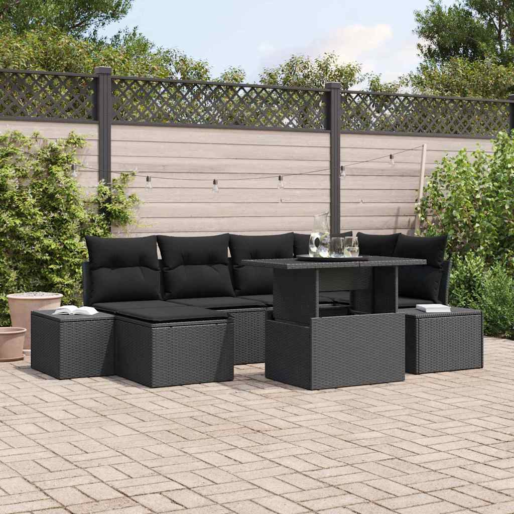 Tuin Sofa Set met kussen met opslag 7 pcs Zwart poly rattan is nu te koop bij PeponiXL, paradijselijk wonen!