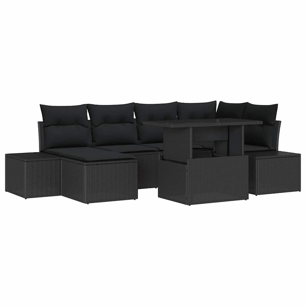 Tuin Sofa Set met kussen met opslag 7 pcs Zwart poly rattan is nu te koop bij PeponiXL, paradijselijk wonen!