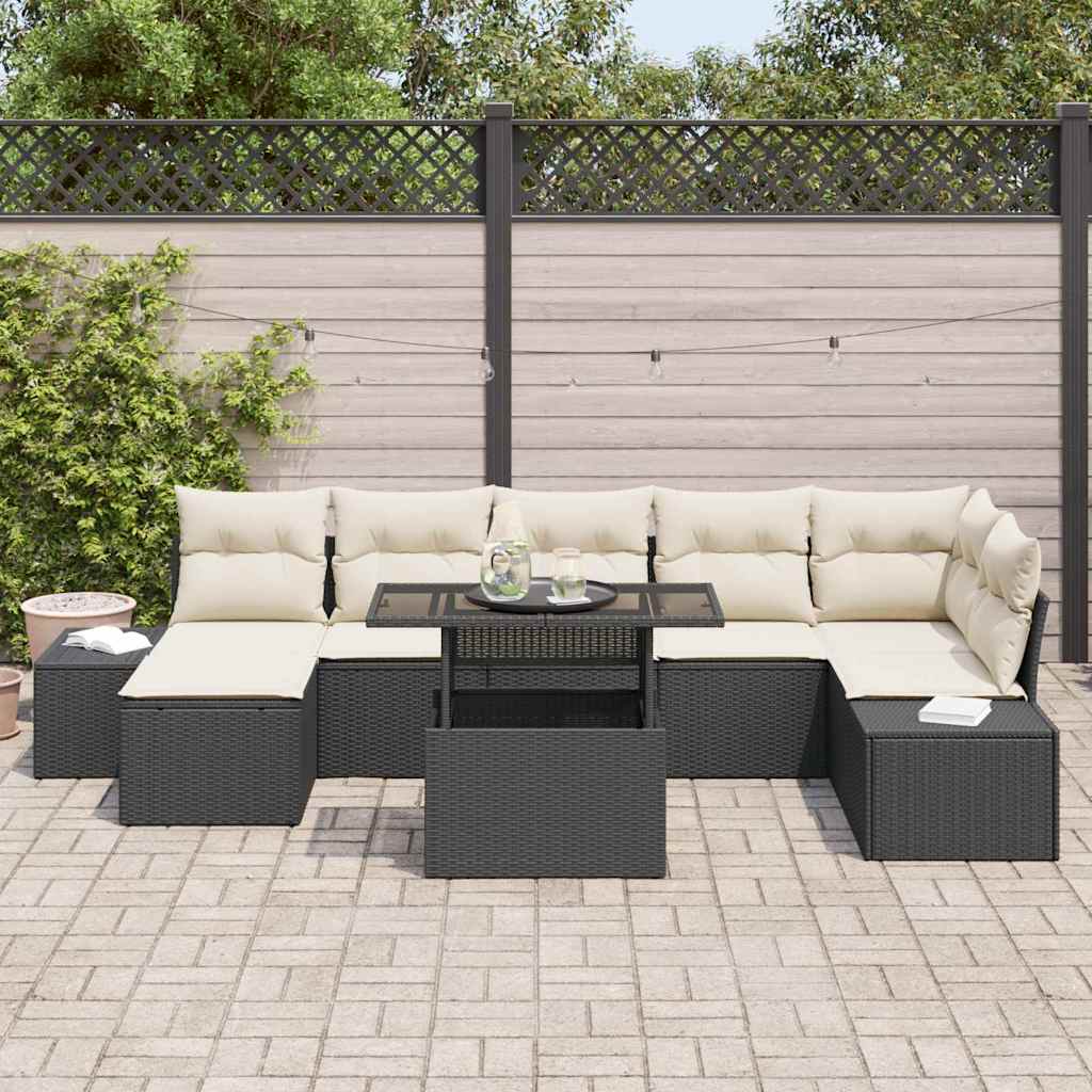Tuin Sofa Set met opslag 8 pcs Zwart Poly riet is nu te koop bij PeponiXL, paradijselijk wonen!