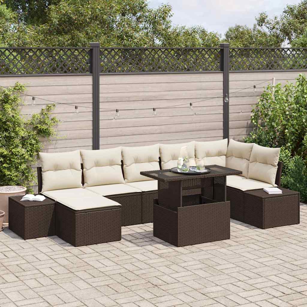 Tuin Sofa Set met opslag 8 pcs Bruin Poly riet is nu te koop bij PeponiXL, paradijselijk wonen!