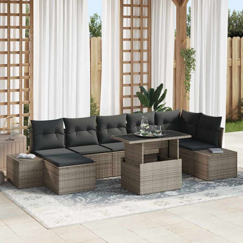 Tuin Sofa Set met opslag 8 pcs Grijs Poly riet is nu te koop bij PeponiXL, paradijselijk wonen!