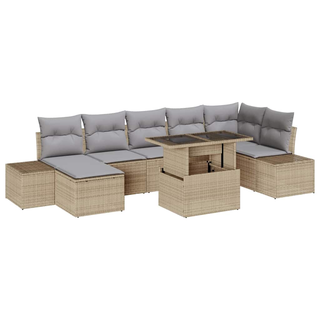 Tuin Sofa Set met opslag 8 pcs Beige Poly riet is nu te koop bij PeponiXL, paradijselijk wonen!