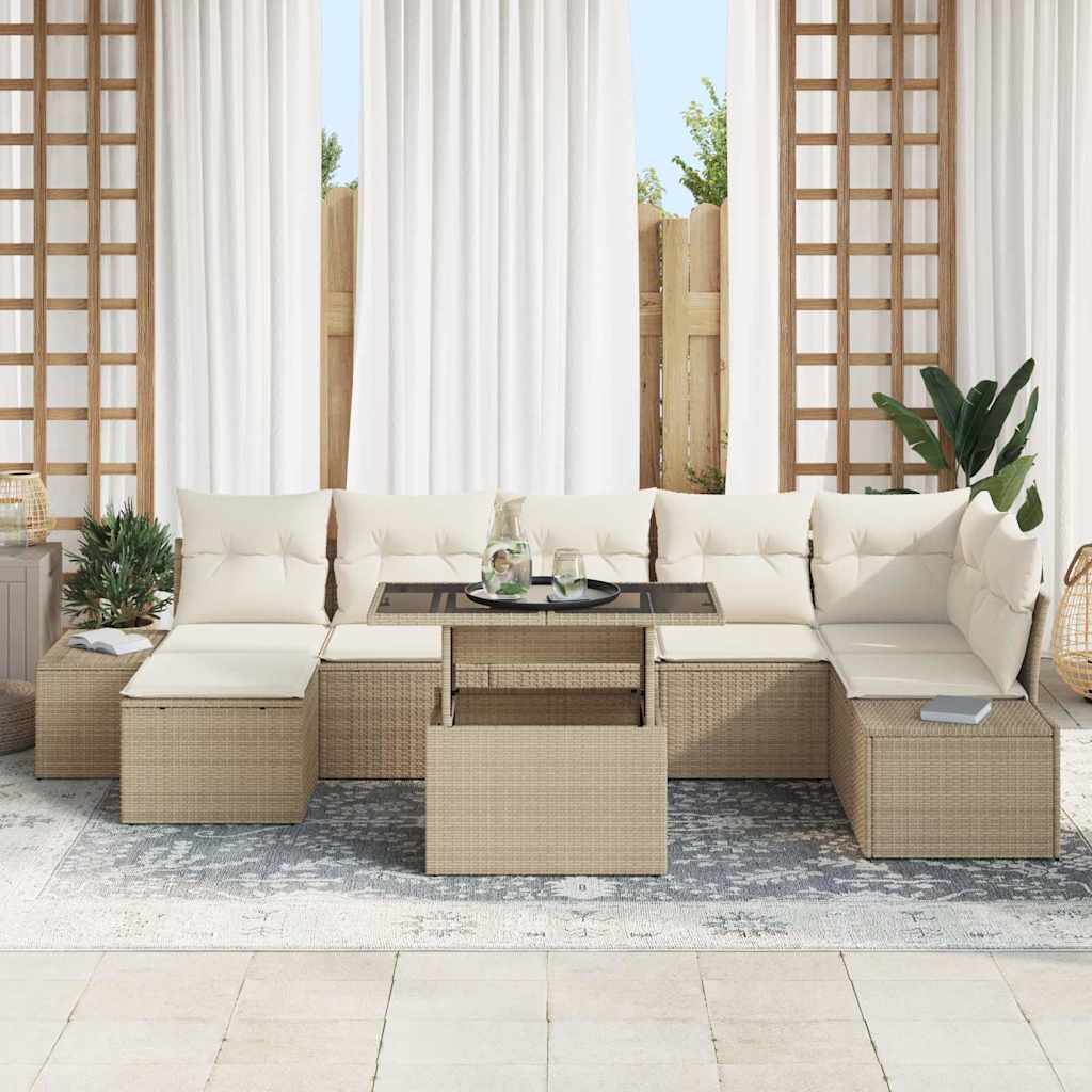 Tuin Sofa Set met opslag 8 pcs Beige Poly riet is nu te koop bij PeponiXL, paradijselijk wonen!