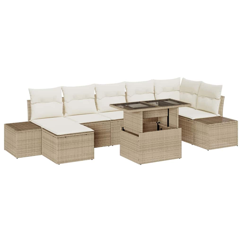 Tuin Sofa Set met opslag 8 pcs Beige Poly riet is nu te koop bij PeponiXL, paradijselijk wonen!