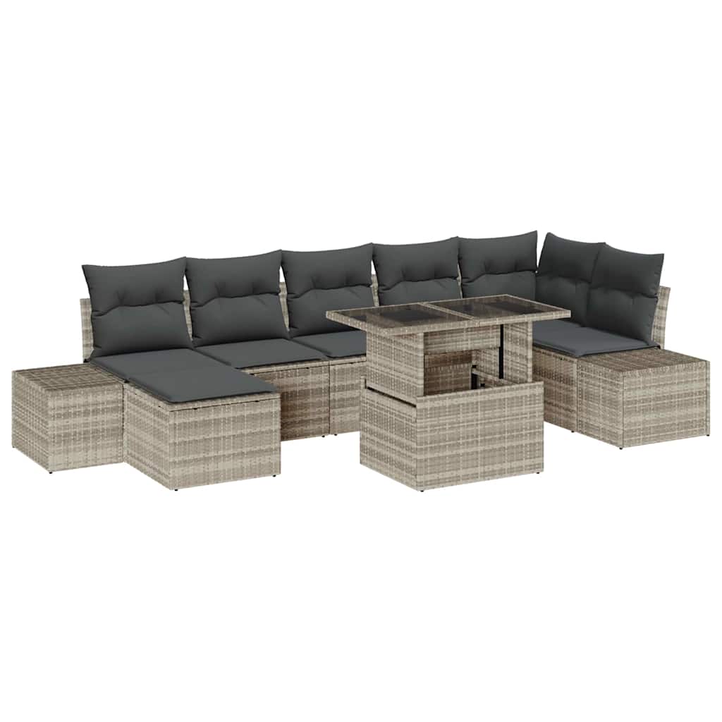 Tuin Sofa Set met opslag 8 pcs Lichtgrijs Poly riet is nu te koop bij PeponiXL, paradijselijk wonen!