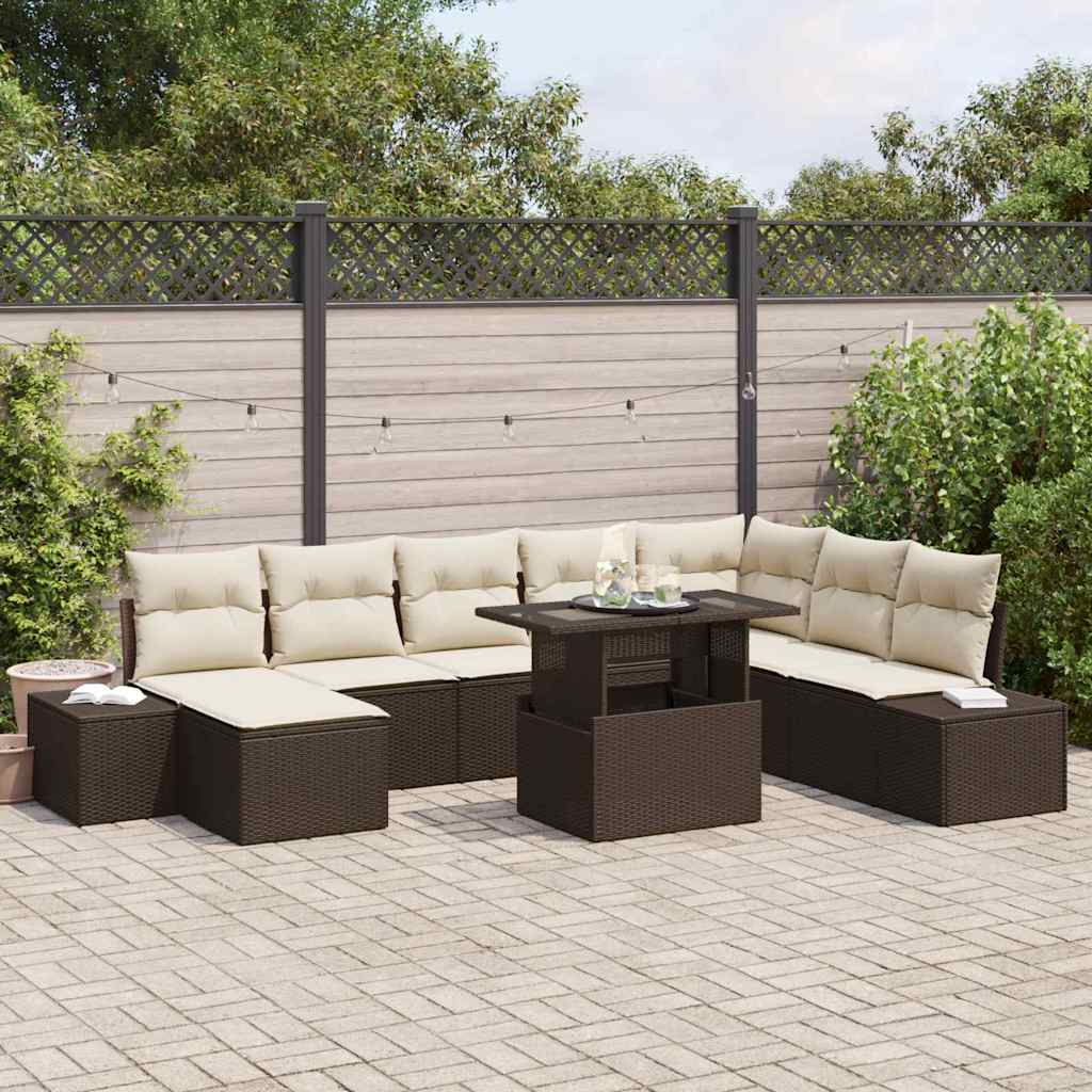 Tuin Sofa Set met opslag 9 pcs Bruin Poly riet is nu te koop bij PeponiXL, paradijselijk wonen!