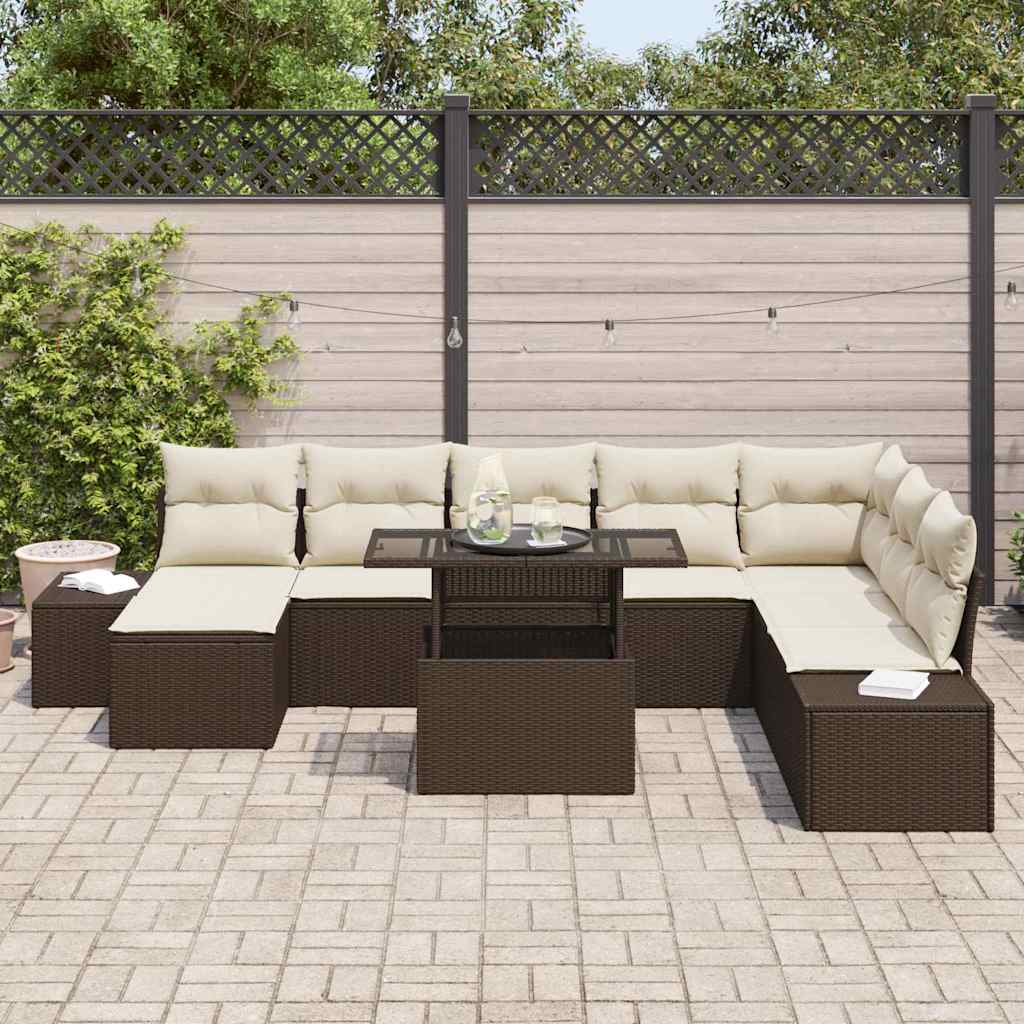 Tuin Sofa Set met opslag 9 pcs Bruin Poly riet is nu te koop bij PeponiXL, paradijselijk wonen!