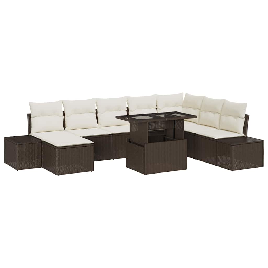 Tuin Sofa Set met opslag 9 pcs Bruin Poly riet is nu te koop bij PeponiXL, paradijselijk wonen!
