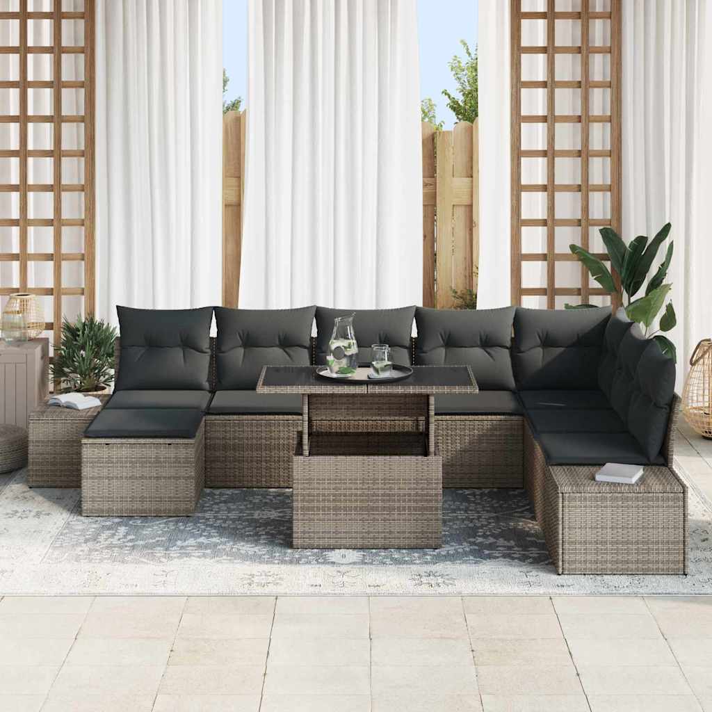 Tuin Sofa Set met opslag 9 pcs Grijs Poly riet is nu te koop bij PeponiXL, paradijselijk wonen!