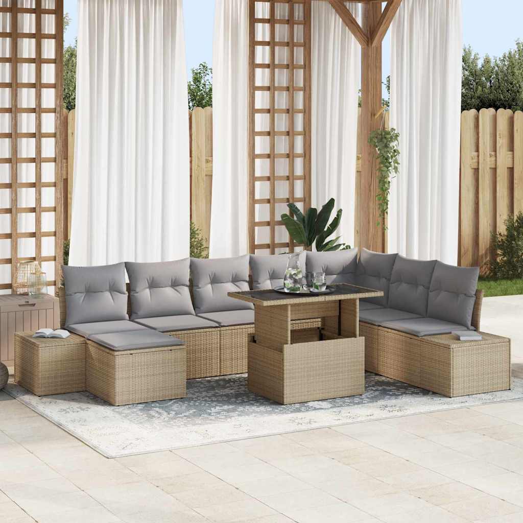 Tuin Sofa Set met opslag 9 pcs Beige Poly riet is nu te koop bij PeponiXL, paradijselijk wonen!