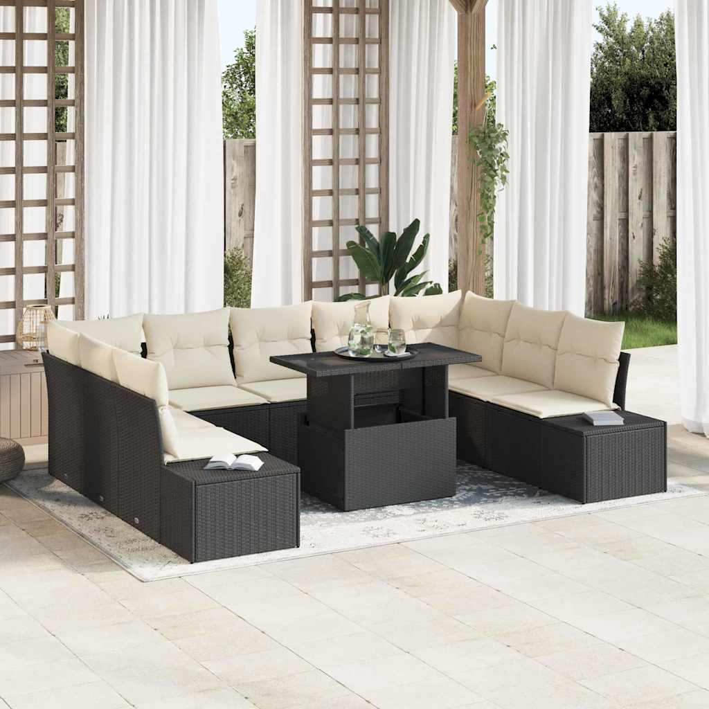 Tuin Sofa Set met opslag 10 pcs Zwart Poly riet is nu te koop bij PeponiXL, paradijselijk wonen!