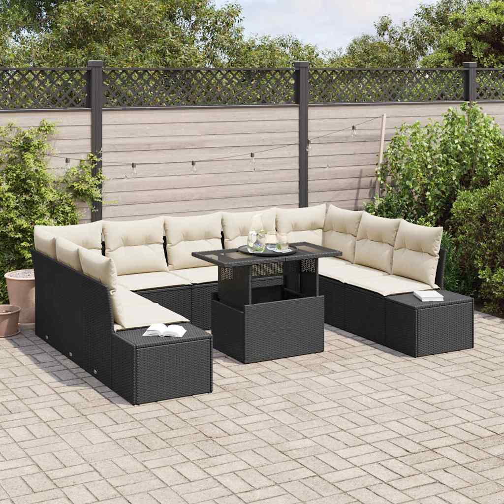 Tuin Sofa Set met opslag 10 pcs Zwart Poly riet is nu te koop bij PeponiXL, paradijselijk wonen!