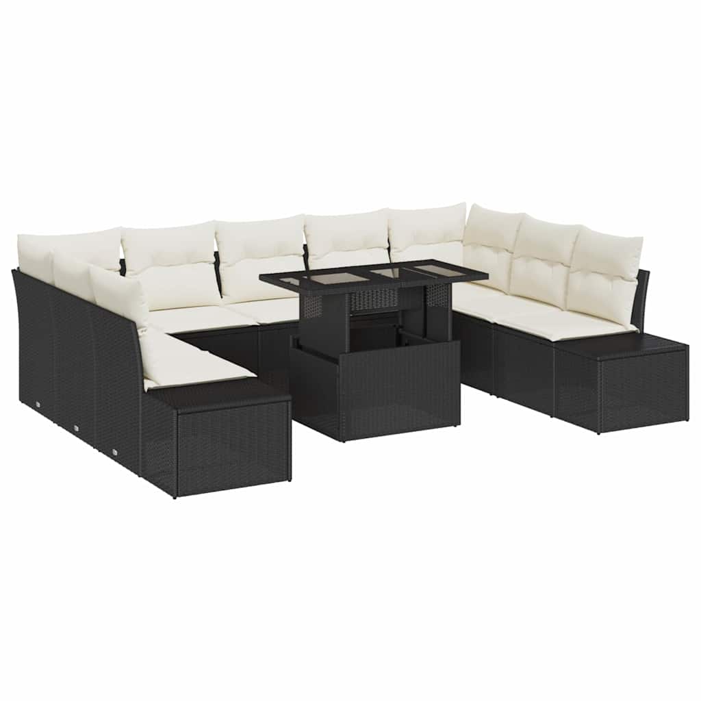 Tuin Sofa Set met opslag 10 pcs Zwart Poly riet is nu te koop bij PeponiXL, paradijselijk wonen!