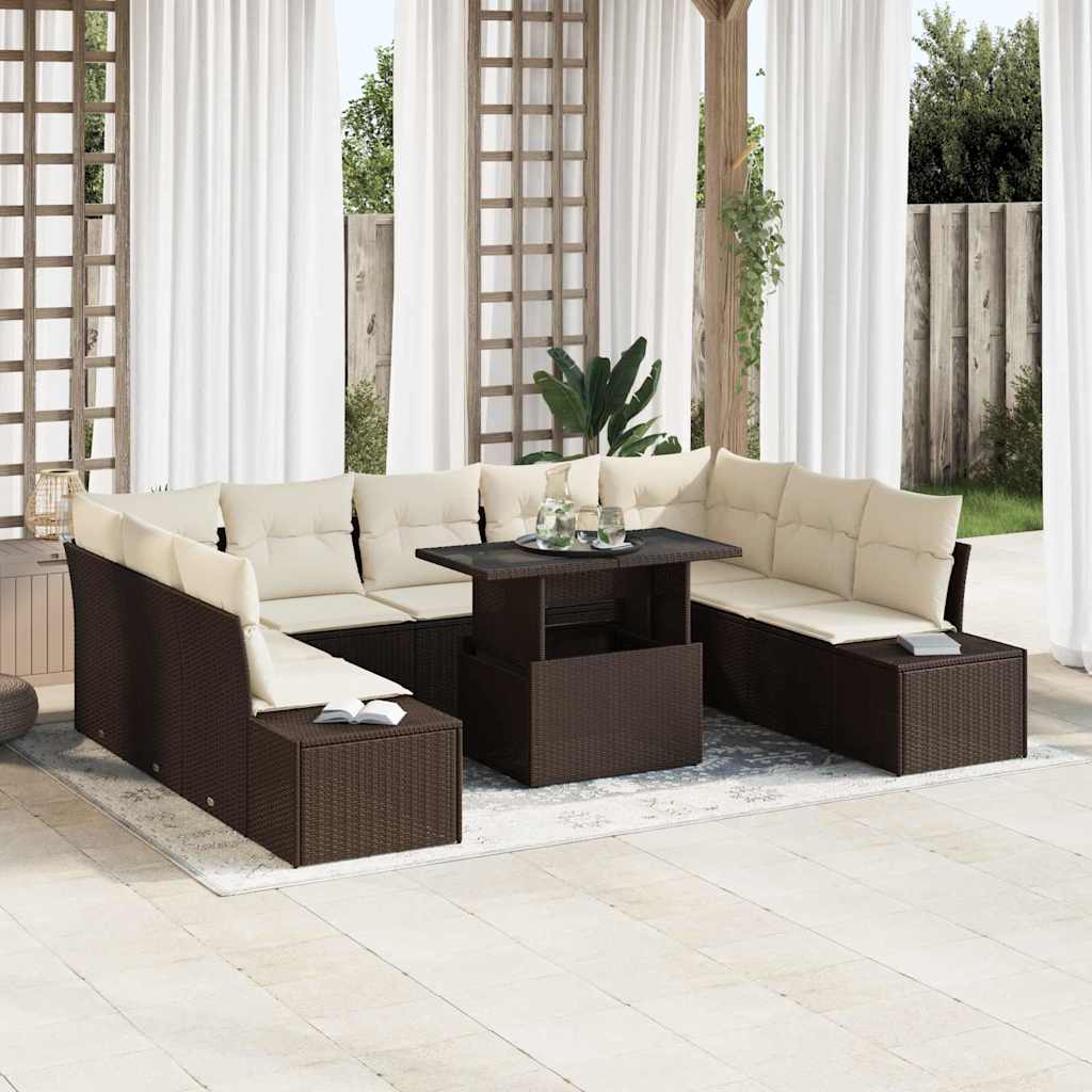 Tuin Sofa Set met opslag 10 pcs Bruin Poly riet is nu te koop bij PeponiXL, paradijselijk wonen!