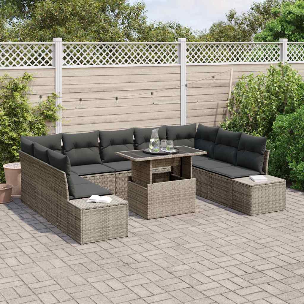 Tuin Sofa Set met opslag 10 pcs Grijs Poly riet is nu te koop bij PeponiXL, paradijselijk wonen!