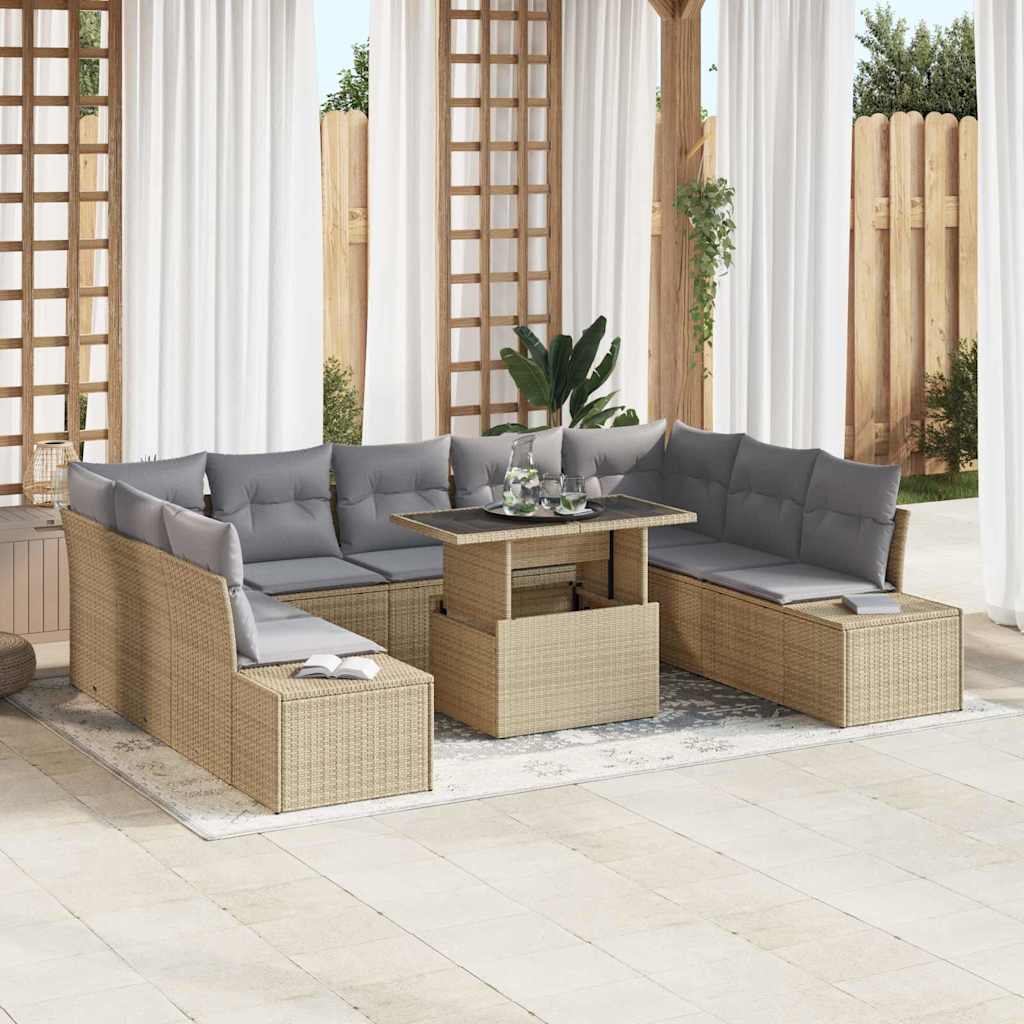 Tuin Sofa Set met opslag 10 pcs Beige Poly riet is nu te koop bij PeponiXL, paradijselijk wonen!