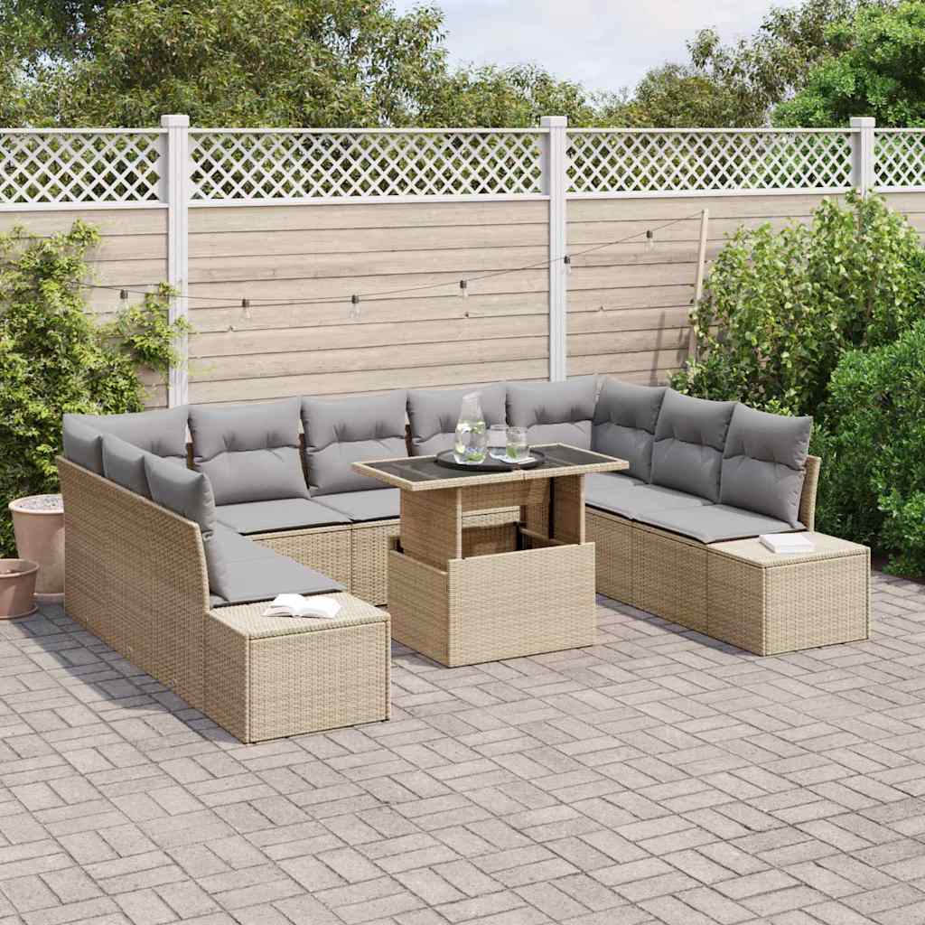 Tuin Sofa Set met opslag 10 pcs Beige Poly riet is nu te koop bij PeponiXL, paradijselijk wonen!