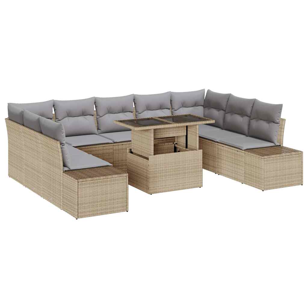 Tuin Sofa Set met opslag 10 pcs Beige Poly riet is nu te koop bij PeponiXL, paradijselijk wonen!