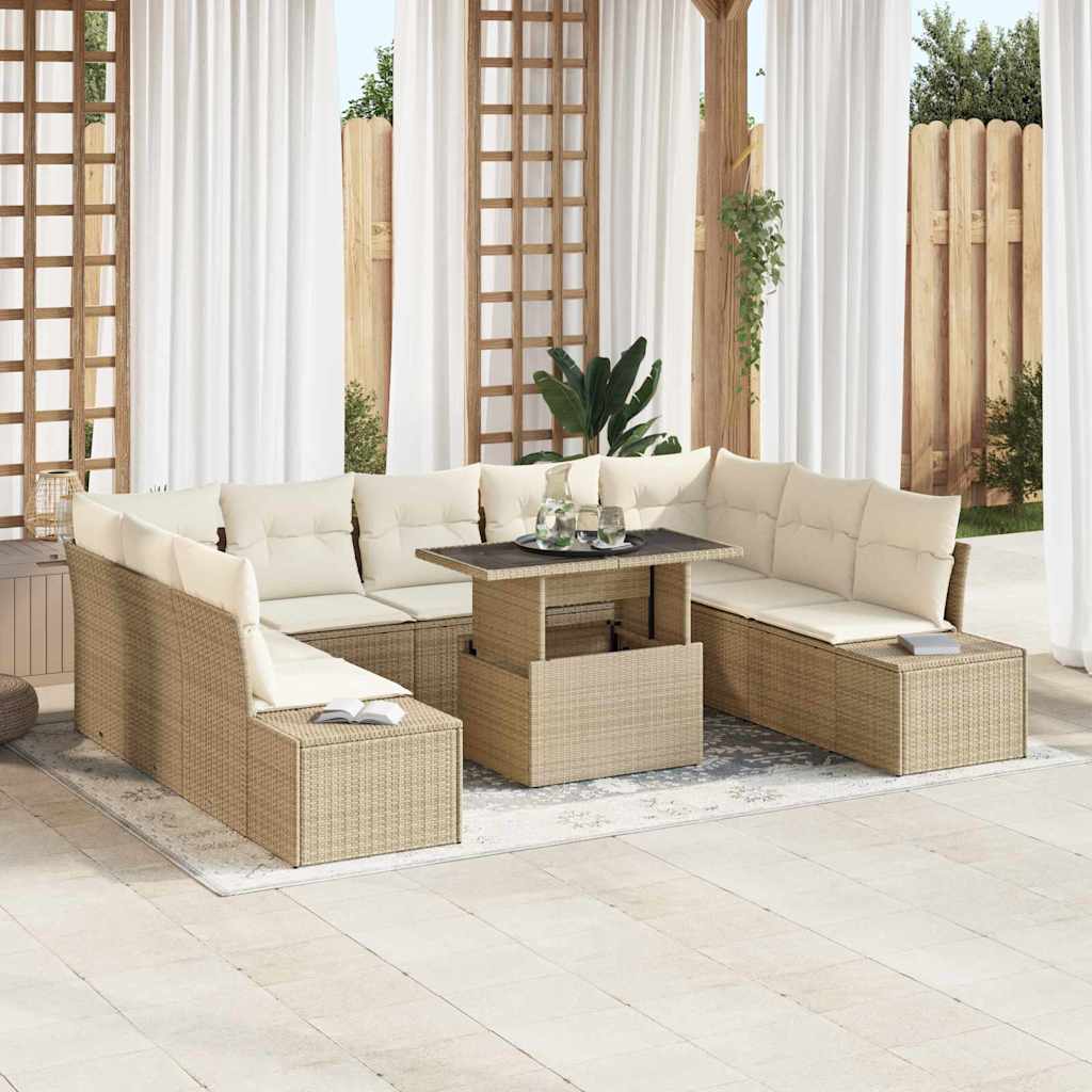 Tuin Sofa Set met opslag 10 pcs Beige Poly riet is nu te koop bij PeponiXL, paradijselijk wonen!