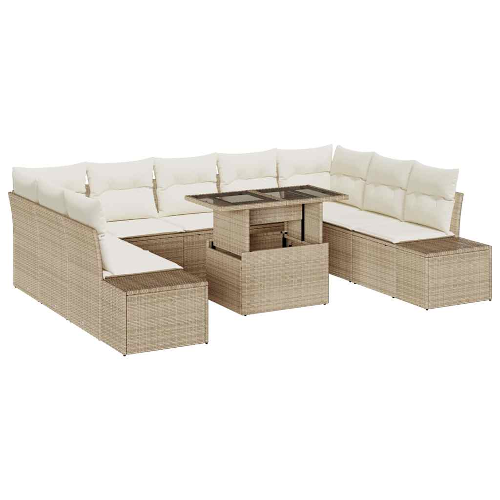 Tuin Sofa Set met opslag 10 pcs Beige Poly riet is nu te koop bij PeponiXL, paradijselijk wonen!
