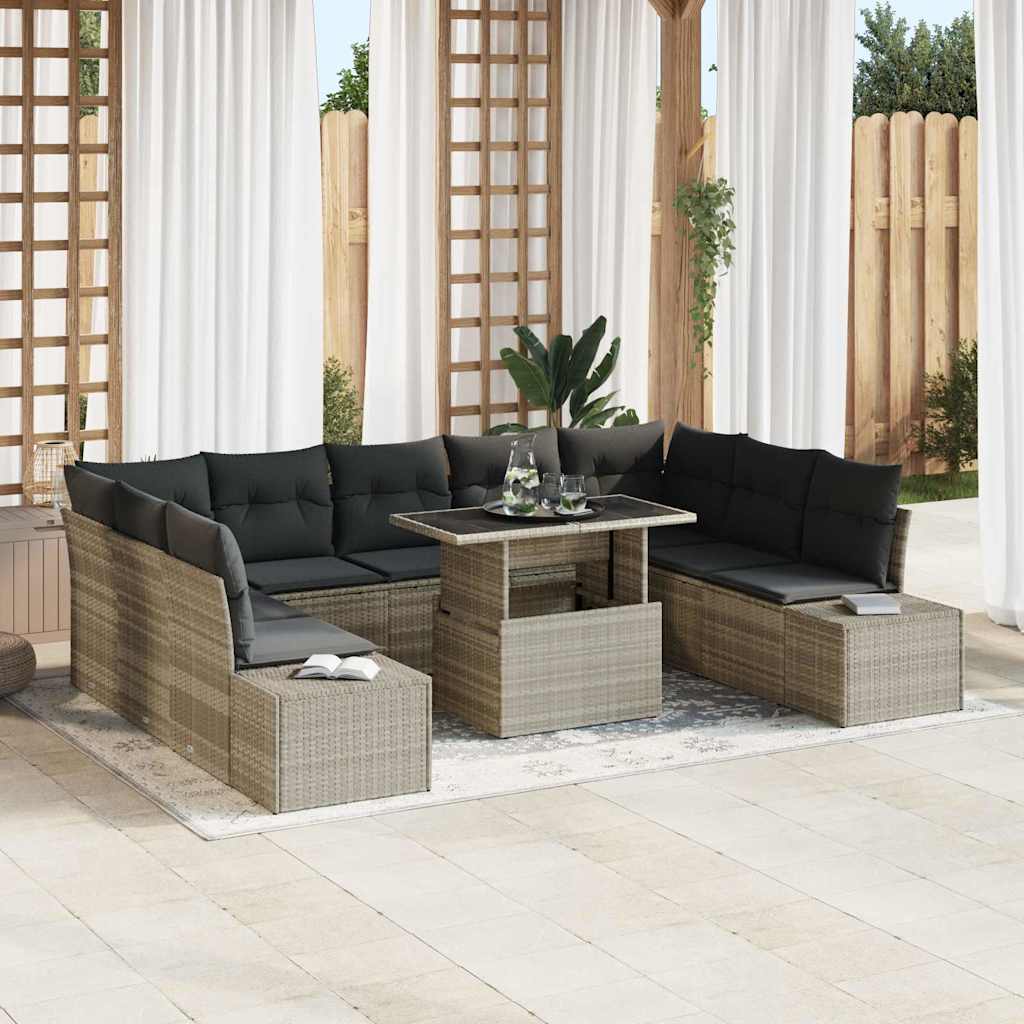 Tuin Sofa Set met opslag 10 pcs Lichtgrijs Poly riet is nu te koop bij PeponiXL, paradijselijk wonen!