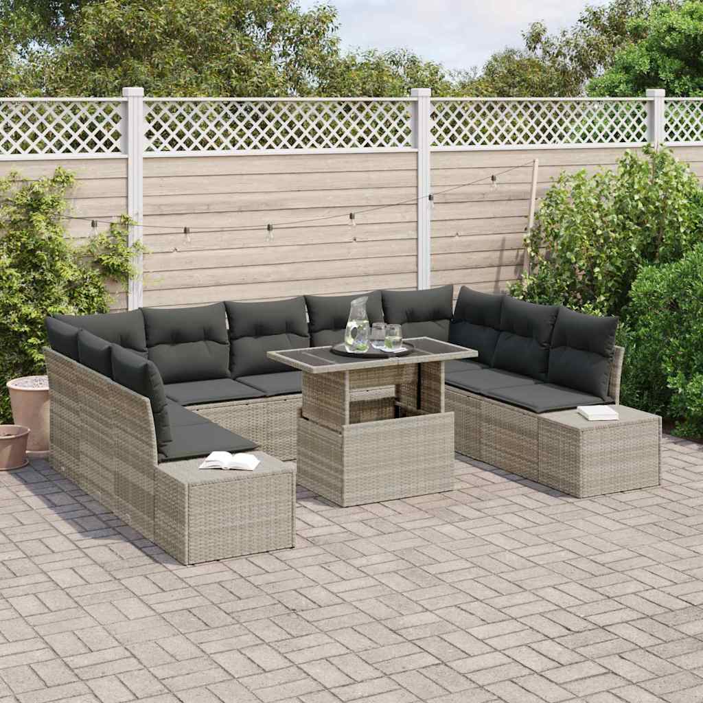 Tuin Sofa Set met opslag 10 pcs Lichtgrijs Poly riet is nu te koop bij PeponiXL, paradijselijk wonen!