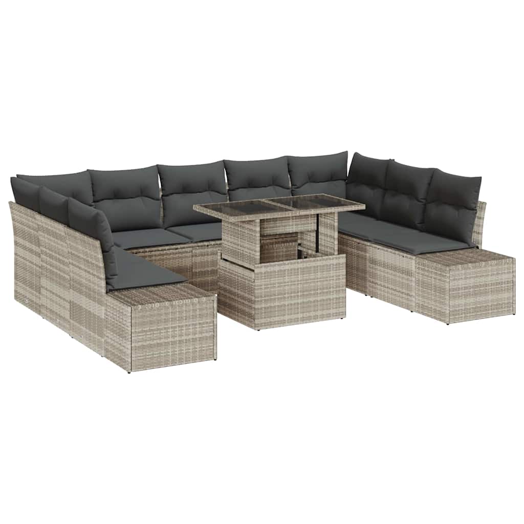 Tuin Sofa Set met opslag 10 pcs Lichtgrijs Poly riet is nu te koop bij PeponiXL, paradijselijk wonen!