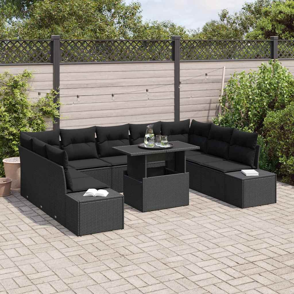 Tuin Sofa Set met opslag 10 pcs Zwart Poly riet is nu te koop bij PeponiXL, paradijselijk wonen!