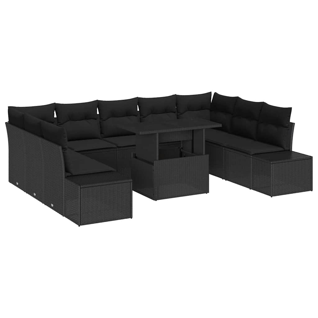 Tuin Sofa Set met opslag 10 pcs Zwart Poly riet is nu te koop bij PeponiXL, paradijselijk wonen!