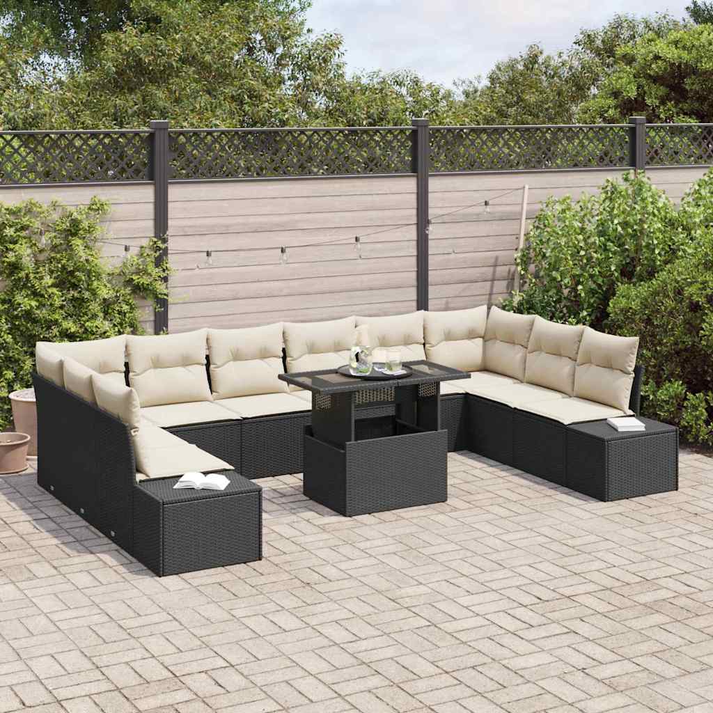 Tuin Sofa Set met opslag 11 pcs Zwart Poly riet is nu te koop bij PeponiXL, paradijselijk wonen!