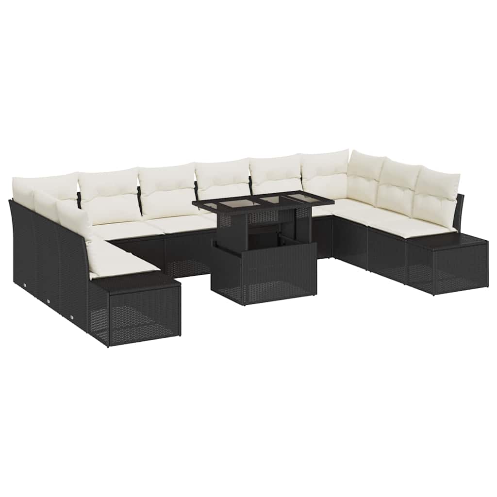 Tuin Sofa Set met opslag 11 pcs Zwart Poly riet is nu te koop bij PeponiXL, paradijselijk wonen!