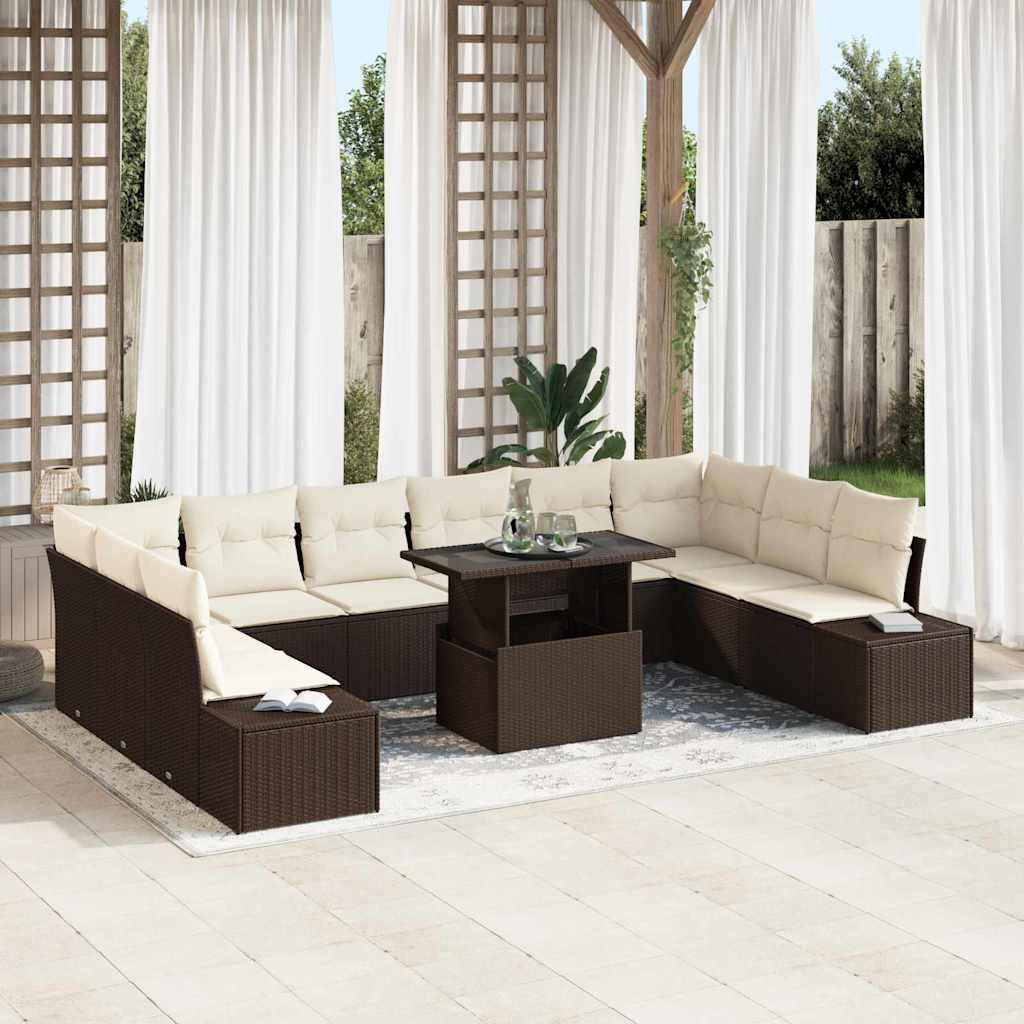 Tuin Sofa Set met opslag 11 pcs Bruin Poly riet is nu te koop bij PeponiXL, paradijselijk wonen!