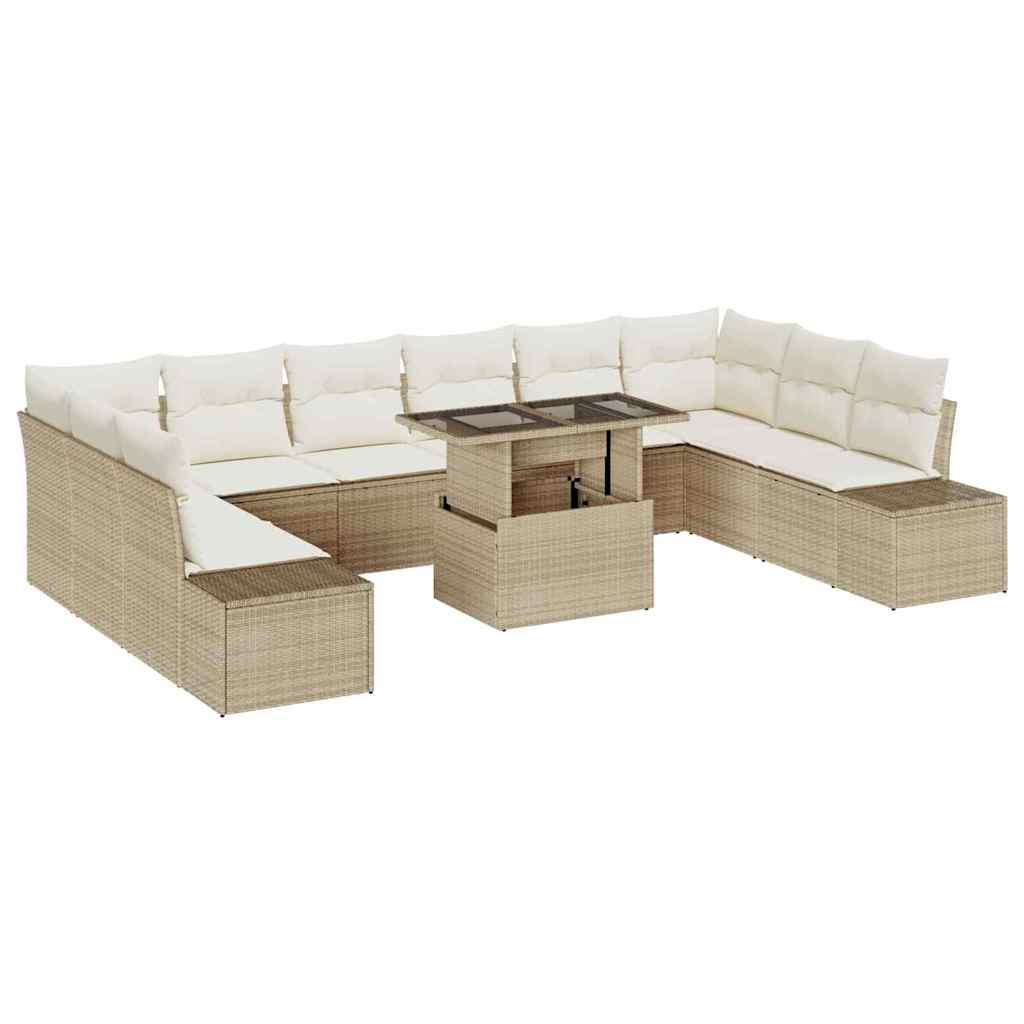 Tuin Sofa Set met opslag 11 pcs Beige Poly riet is nu te koop bij PeponiXL, paradijselijk wonen!