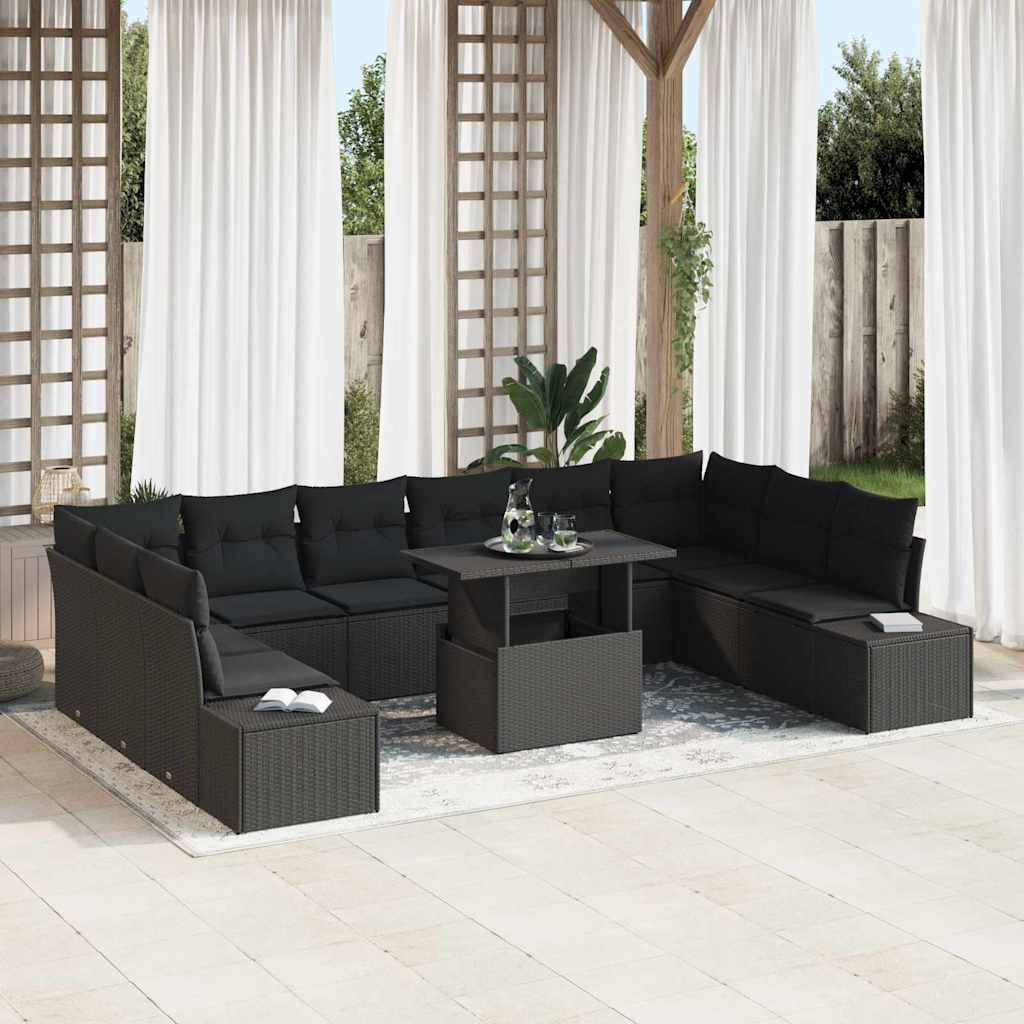 Tuin Sofa Set met opslag 11 pcs Zwart Poly riet is nu te koop bij PeponiXL, paradijselijk wonen!