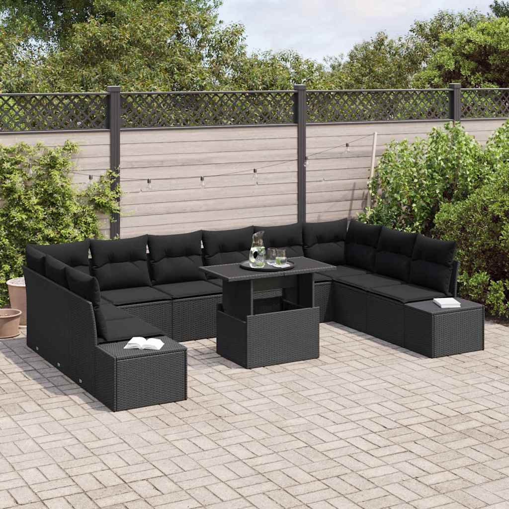 Tuin Sofa Set met opslag 11 pcs Zwart Poly riet is nu te koop bij PeponiXL, paradijselijk wonen!